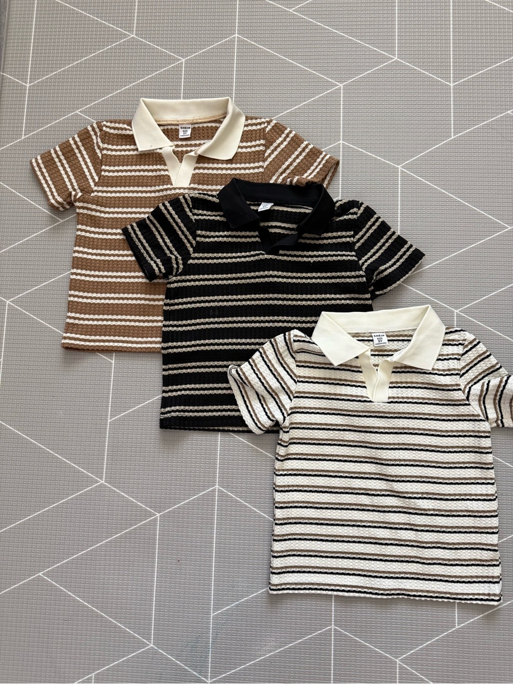 SHEIN Kids|Baby/toddler gender neutral bundle of waffle knit tops,Striped Polos•